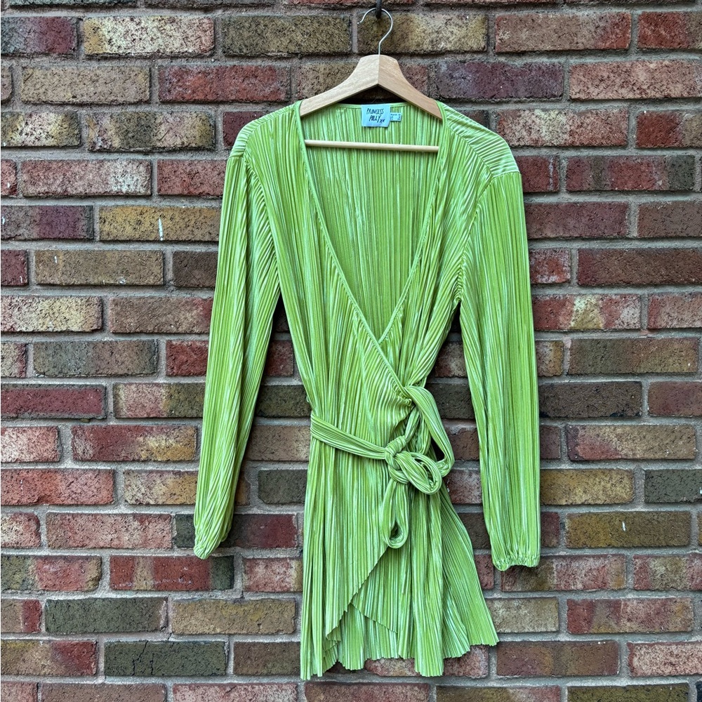 Princess Polly Green Ribbed Wrap Dress